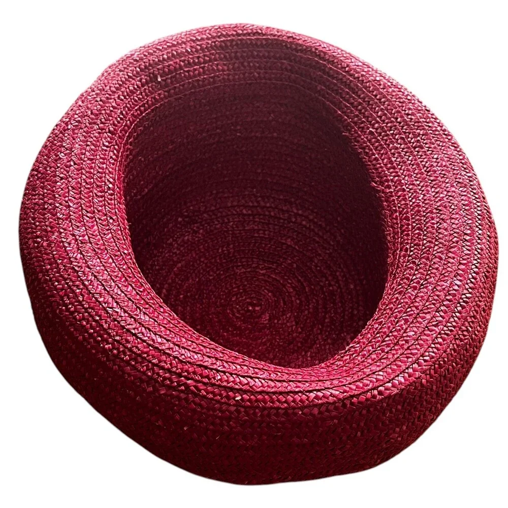 VTG Laura Ashley Italy Cloche Summer Rolled Brim 90s Red Pink Raffia Straw Hat